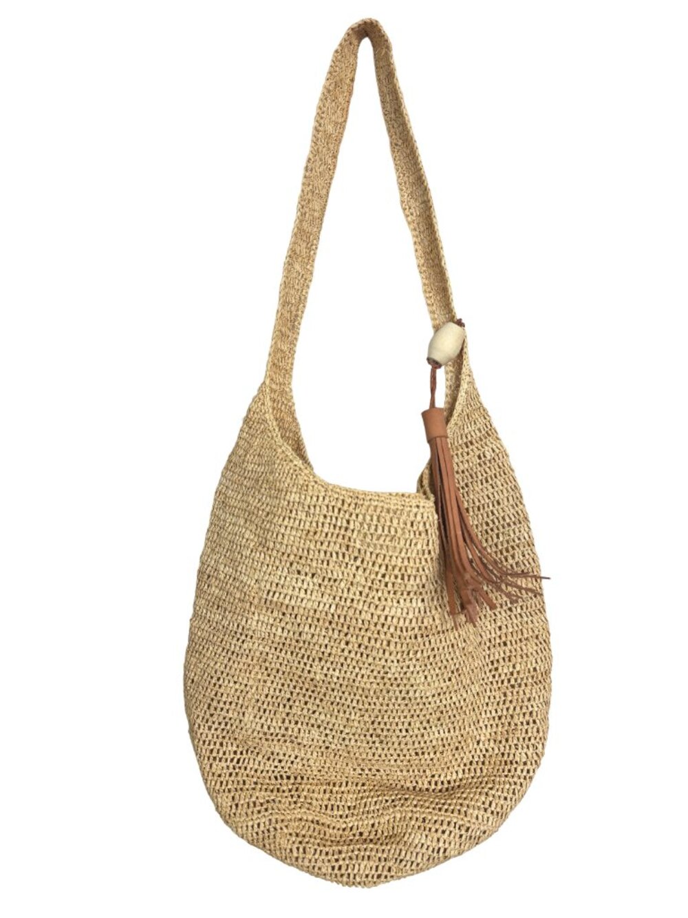 Mar y Sol Augusta Rafia Shoulder Hobo Bag Leather Tassel Beach Boho